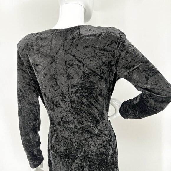 Vintage 90s Crushed Velvet Black Gothic Morticia Addams Maxi‎ Dress Size M - Picture 8 of 12